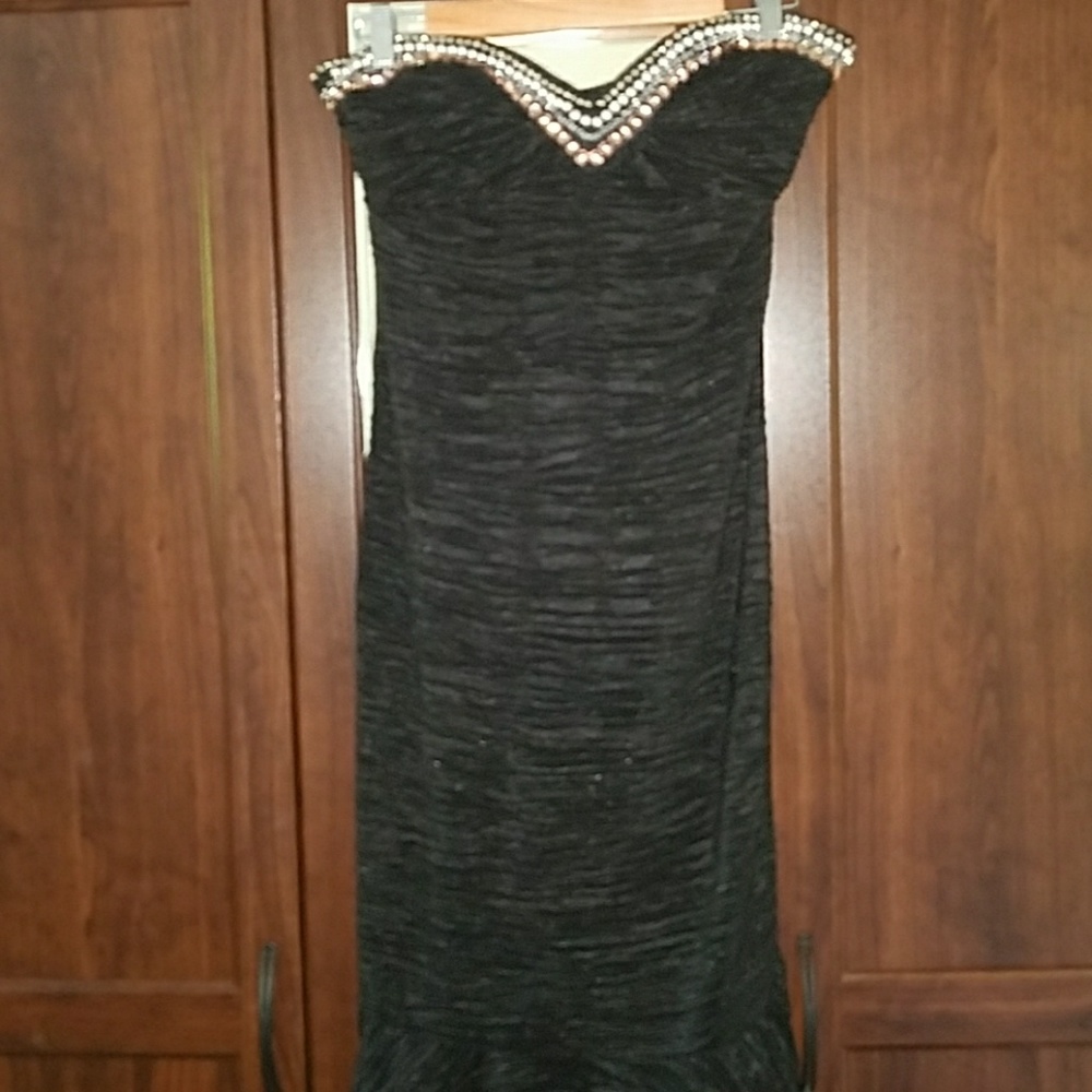 Black beaded mermaid prom dress
